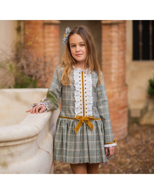 Vestido Talle Bajo Cuadritos Grises