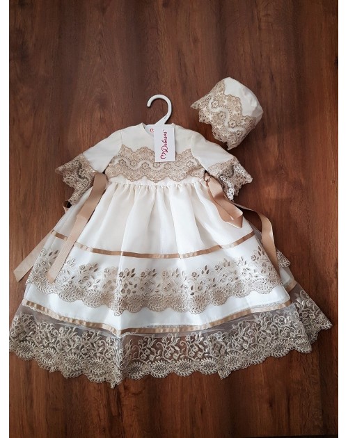 Batón organza encaje bronce doble punta c/capota