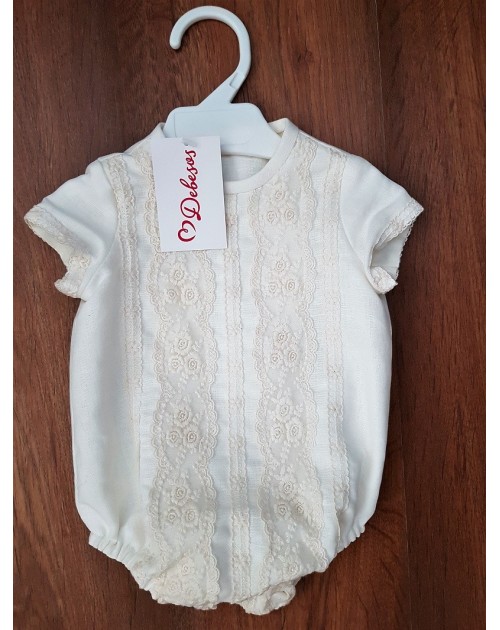 Pelele lino entredos encaje manga corta.